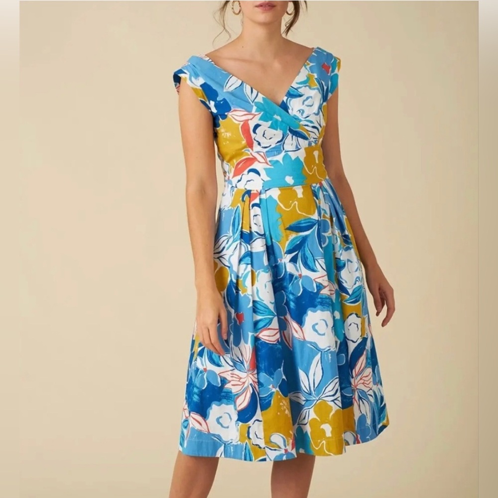 Emily & Fin 1940s Blue Asilah Floral Florence Swing Dress - US 10 / UK 14